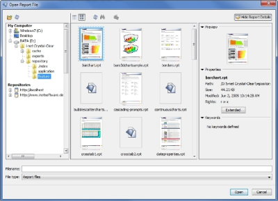 i-net Designer - File Chooser for opening and saving reports