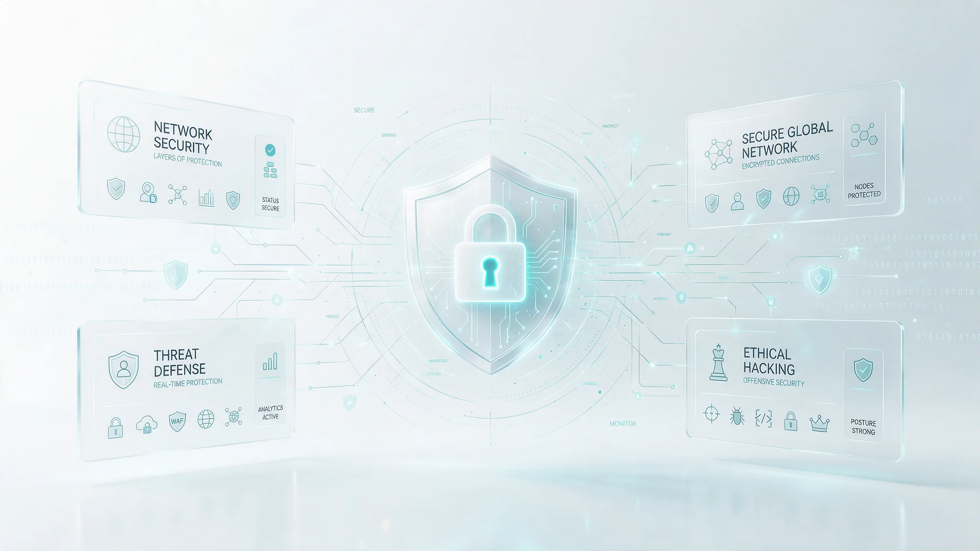 Abstract security illustration with a shield and padlock