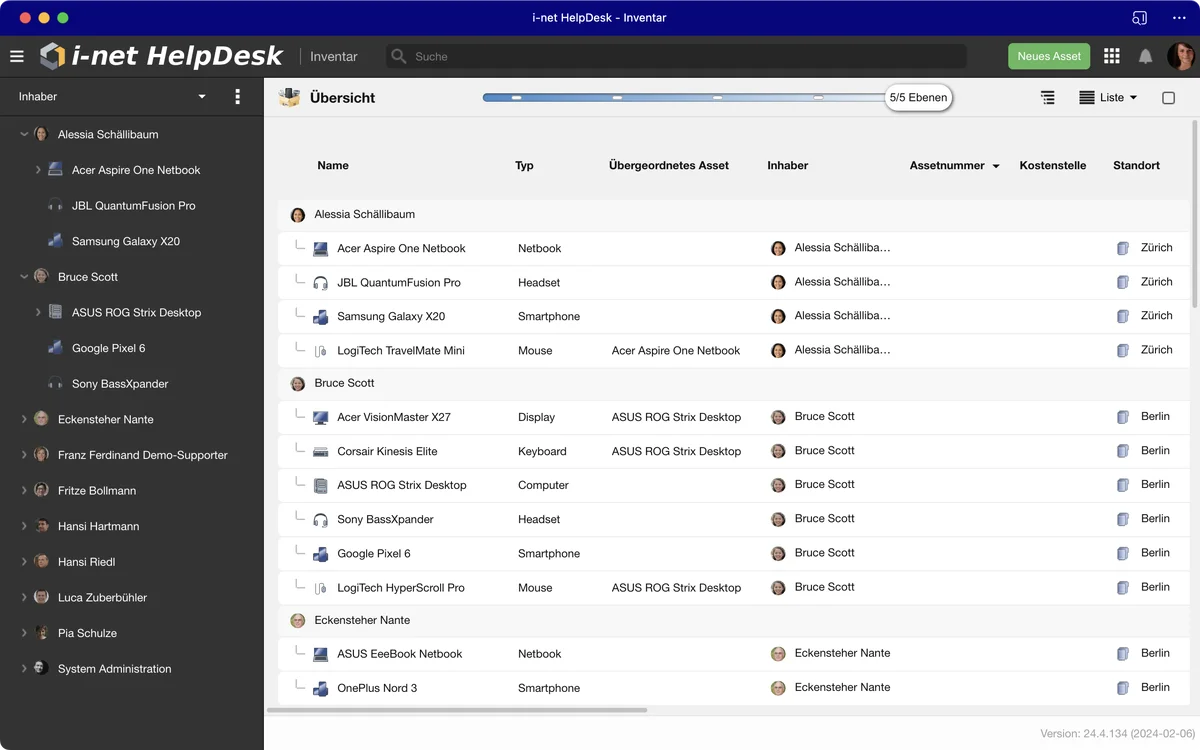 HelpDesk Inventarübersicht