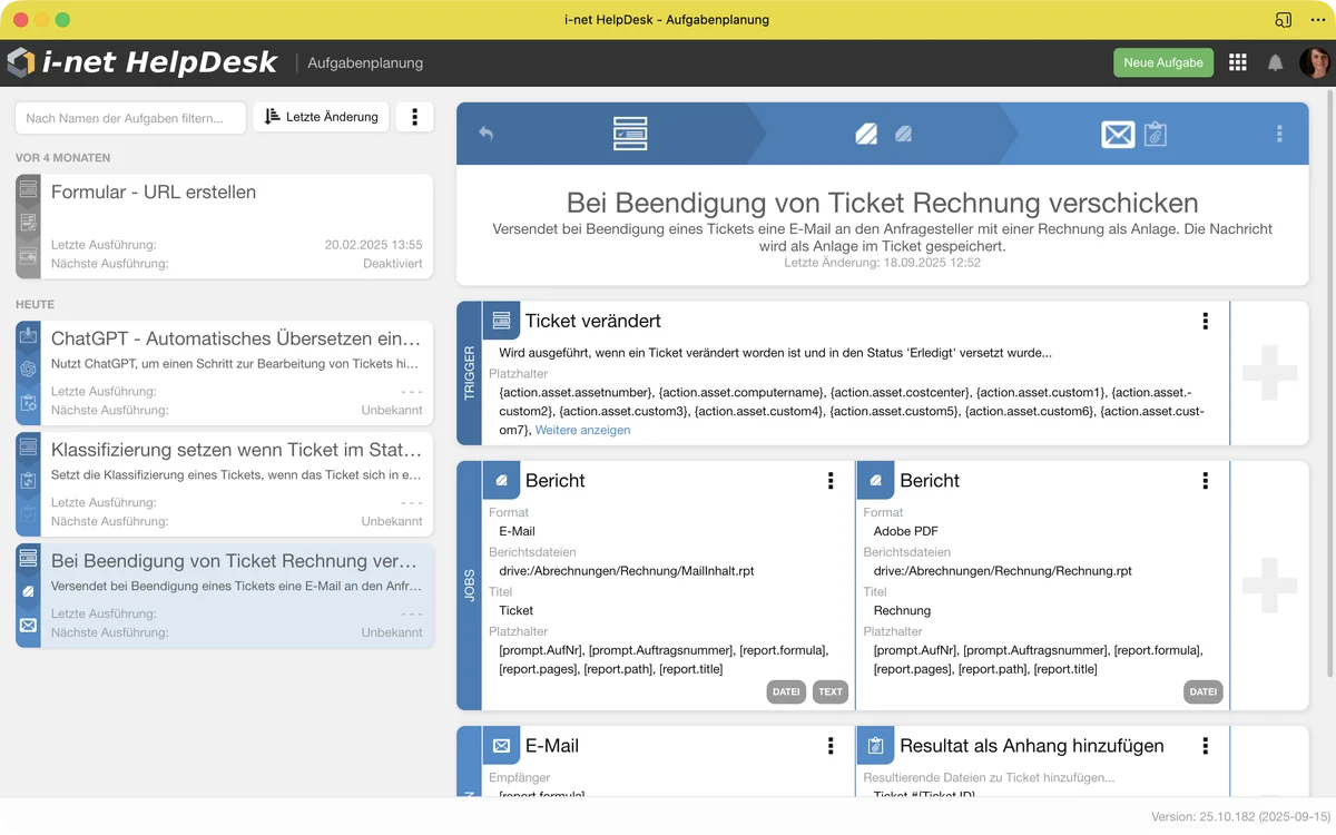 HelpDesk Aufgabenplanungsoberfläche
